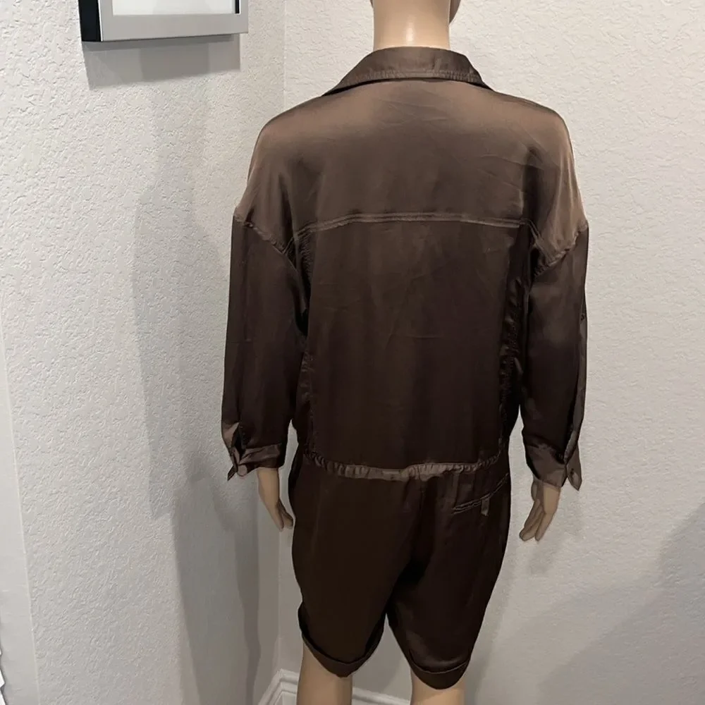 Zara satin romper w/ pockets